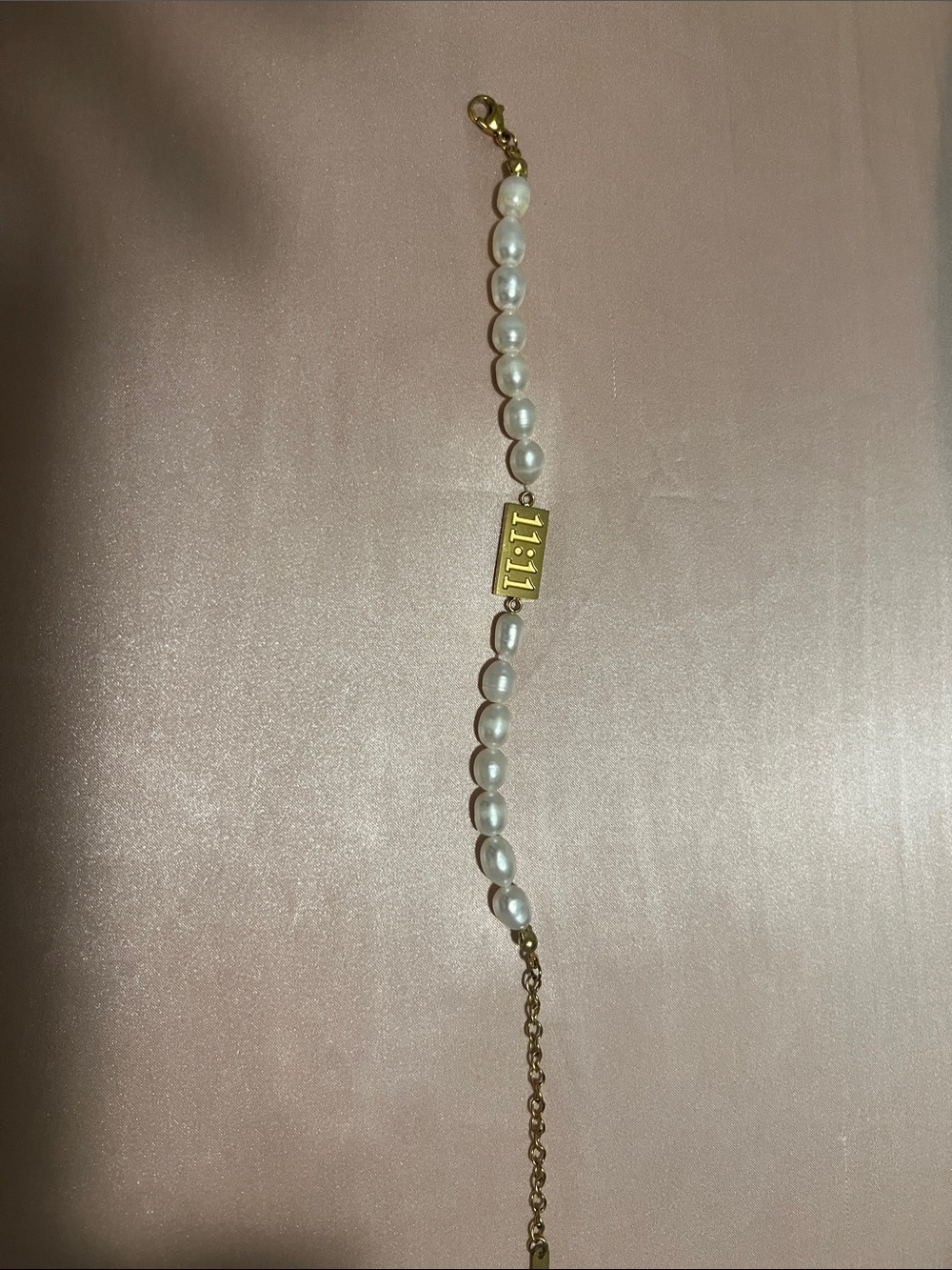 Freshwater Pearl Bracelet with Gold 11:11 Accent - White